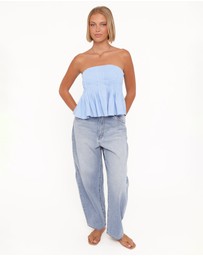 Petal & Pup - Cagnes Strapless Peplum Top - Blue