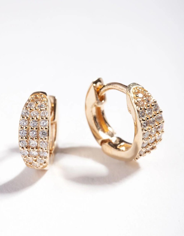Lovisa - Gold Plated Sterling Silver Statement Pave Huggie Earrings