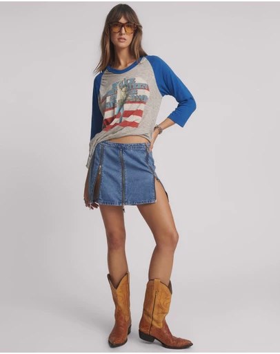 ONE TEASPOON - Zip Mid Waist Micro Mini Denim Skirt - Blue Estate