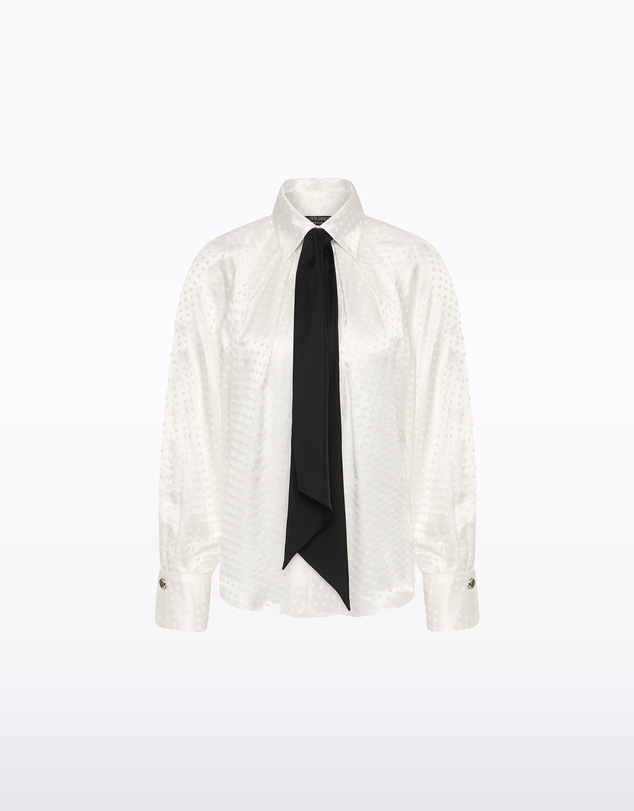 Carla Zampatti - White Jacquard Spot Contrast Scarf Top