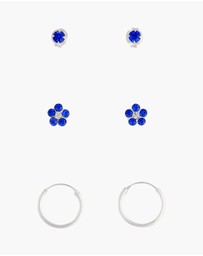 Lovisa - Sterling Silver Blue Stud, Flower & Hoop Pack
