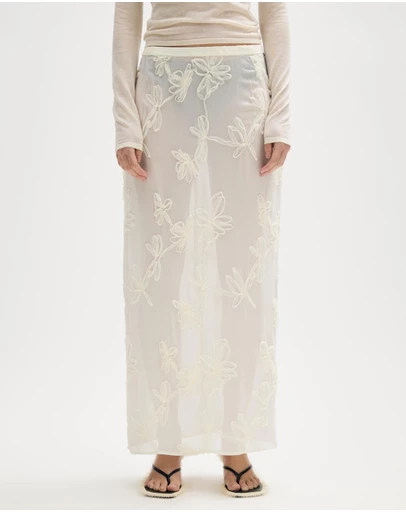 Minima Esenciales - Maelle Floral Applique Midi Skirt