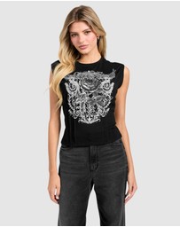 GUESS - Rocker Rose Smocked T-Shirt