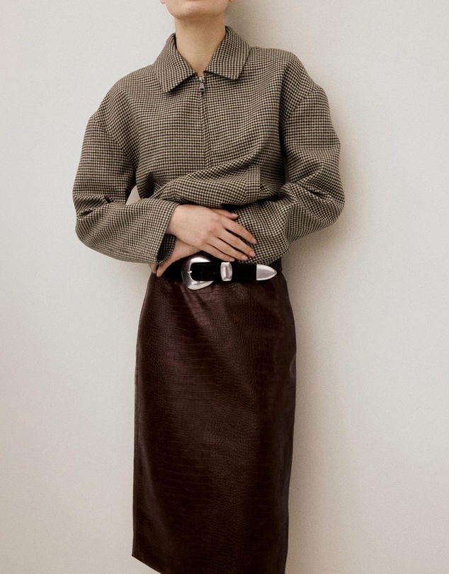 M.N.G - Croco Faux Leather Midi Skirt