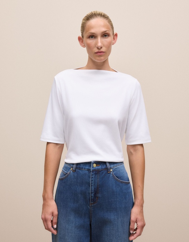 Trenery - Modal Cotton High Neck T-shirt in White