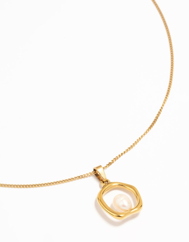 Lovisa - Waterproof Gold Plated Stainless Steel Freshwater Pearl Molten Hoop Pendant Necklace