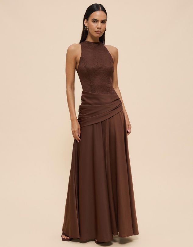 CHANCERY - Layla High Neck Lace Panelled Maxi Dress