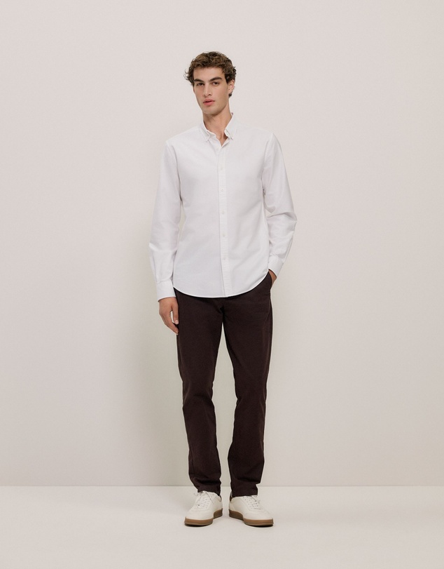 Trenery - Regular Fit Cotton Monogram Oxford Shirt in White