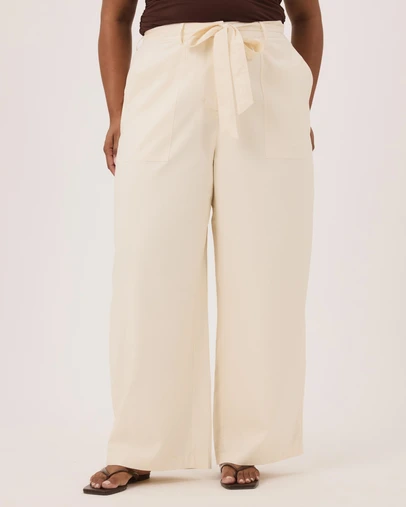 Atmos&Here Curvy - Ava Linen Blend Tie Waist Wide Leg Pants