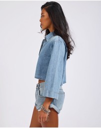ONE TEASPOON - Gracie Cropped Denim Shirt - Misty Blue