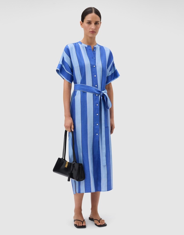 Oroton - Slub Silk Stripe Column Dress