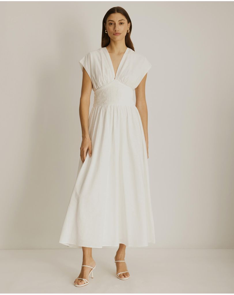 knee length dresses for ladies Zara White V-neck Sleeveless Relaxed Fit Pull On Midi Maxi Shift Tank – Brie main image 0