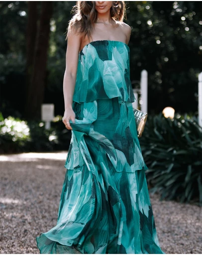 Petal & Pup - Bloom Strapless Maxi Dress - Green Floral