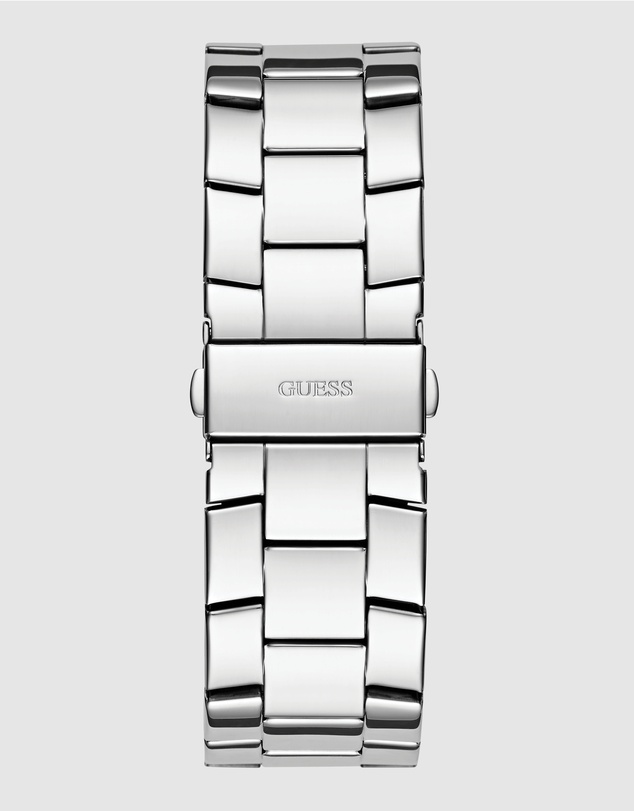 GUESS - Silver-Tone Multi-function Men's 48mm Silver Dial with Crystals on Bezel Watch