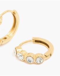 Lovisa - Waterproof Gold Plated Stainless Steel Cubic Zirconia Bezel Huggie Earrings
