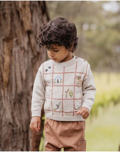 Bebe by Minihaha - Otto Puppy Grid Organic Knitted Jumper - Babies