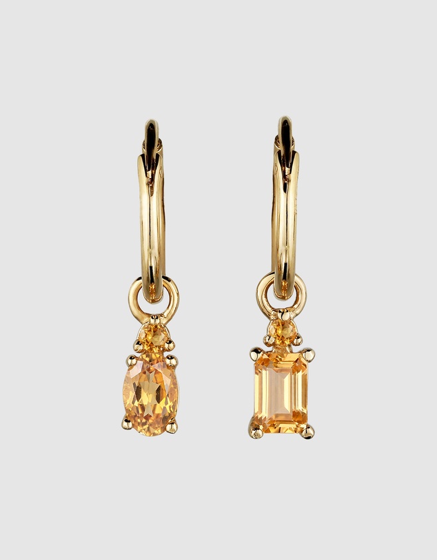 Elli Jewelry - Mismatched Citrine Hoop Earrings in Gold-Plated 925 Silver
