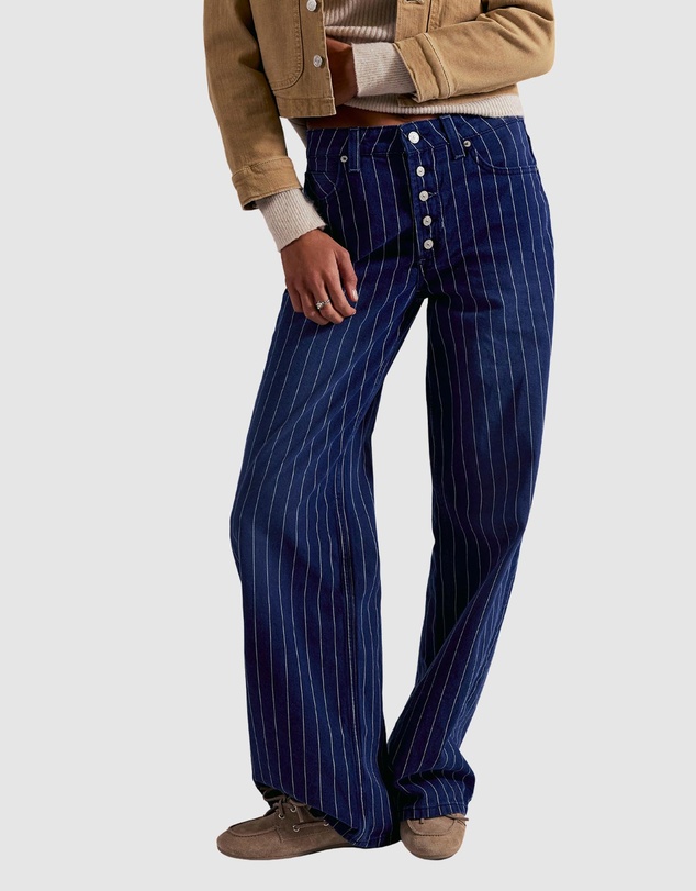 Free People - Striped Nia BF Jeans