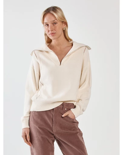Sass - Esti Pointelle Zip Up Knit