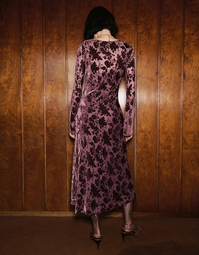 M.N.G - Floral Jacquard Dress With Bell Sleeves