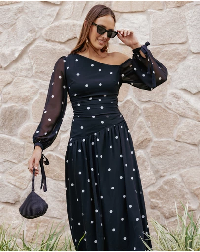 Petal & Pup - Levine Maxi Dress - Black Polka Dot