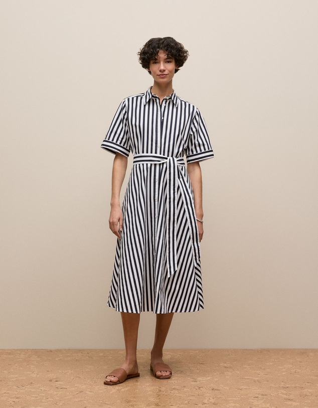 Trenery - Cotton Poplin Stripe Shirt Dress in Night Sky
