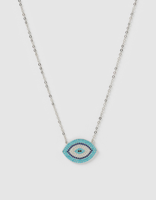 Izoa - Sansa Embellished Evil Eye Necklace