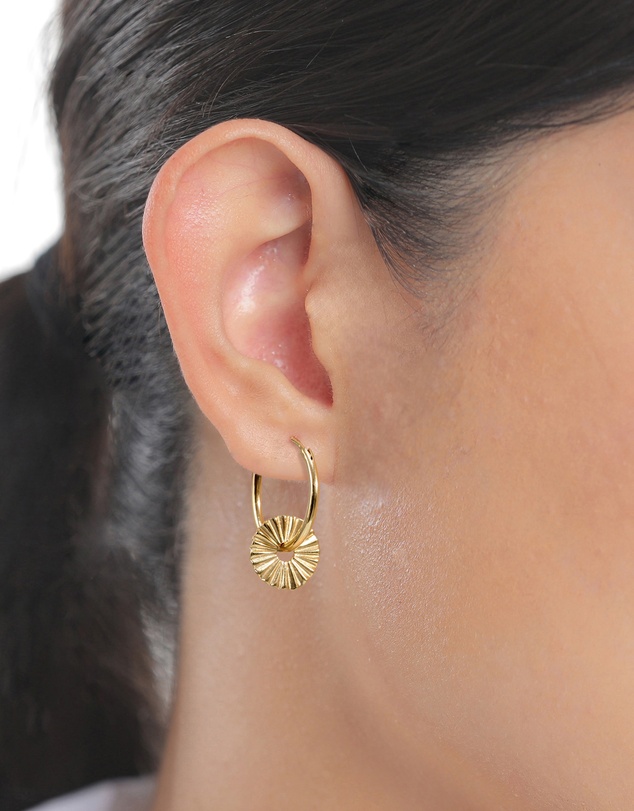 Elli Jewelry - Sunburst Charm Hoop Earrings in Gold-Plated 925 Silver - 2 in 1 Design