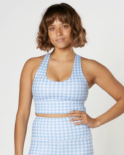 Blue Gingham Yoga Bra
