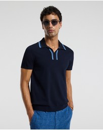 Calibre - Stripe Open Neck Knit Polo Navy