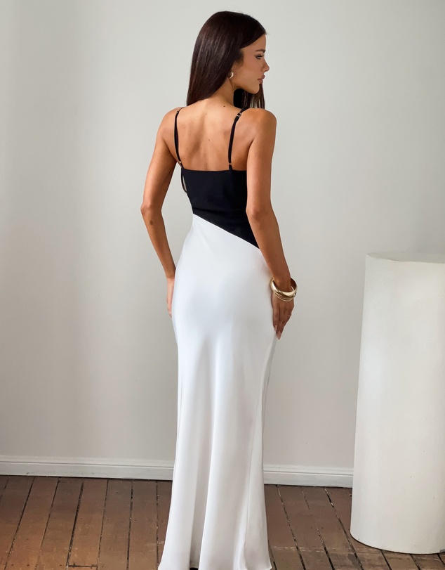 Beginning Boutique - Elise Black Satin Cowl Front Formal Maxi Dress
