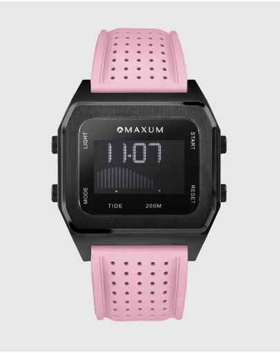 Maxum - Raglan Tide Watch – Black Case, Black Dial & Pink Silicone Strap