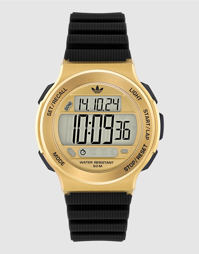 adidas Originals - Expression Three Digital IP Gold-Tone Black Silicone Watch