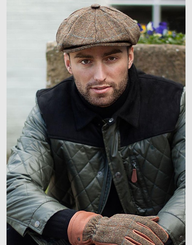 DENTS - Abraham Moon Check Tweed Newsboy Cap