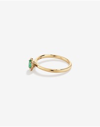 Michael Hill - Oval Cut Green Emerald Gemstone and 0.08 Carat TW Diamond Halo Ring in 10kt Yellow Gold