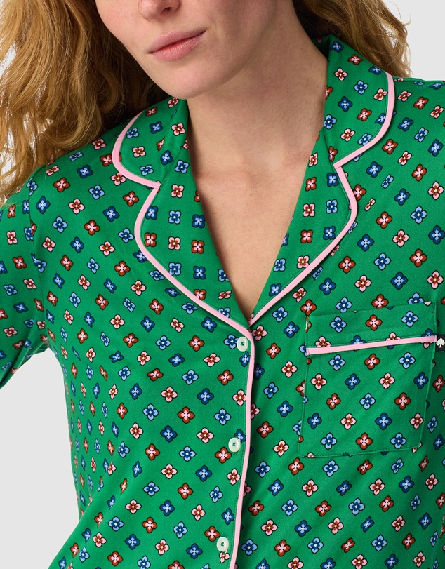 Kate Spade - Printed Jersey Button Up 3/4 Sleeve Long Pyjama Set