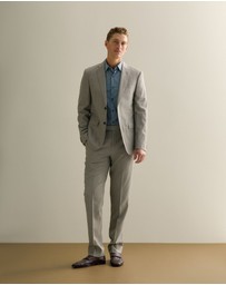 Trenery - Tailored Fit Cotton Poplin Micro Spot Shirt in Petrol Blue