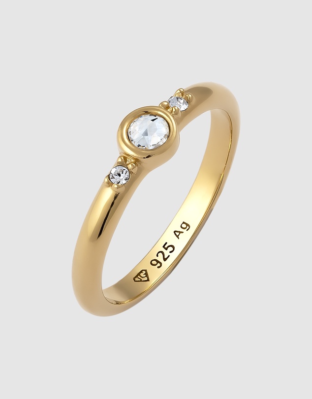 Elli Jewelry - Ring Crystal 925 Sterling Silver Gold-Plated