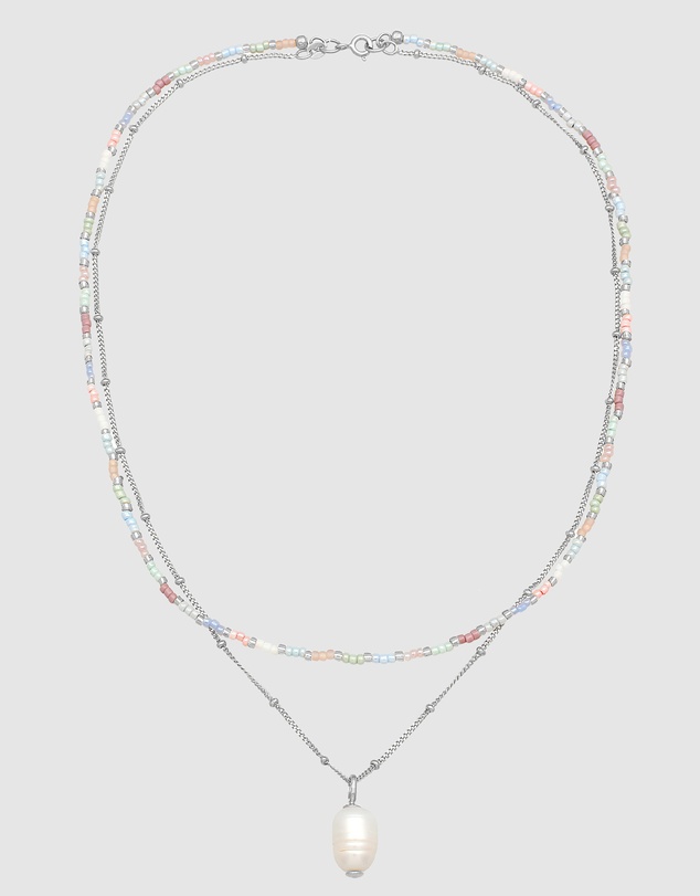 Elli Jewelry - Necklace Layer Beads Pastel with Freshwater Pearls in 925 Sterling Silver