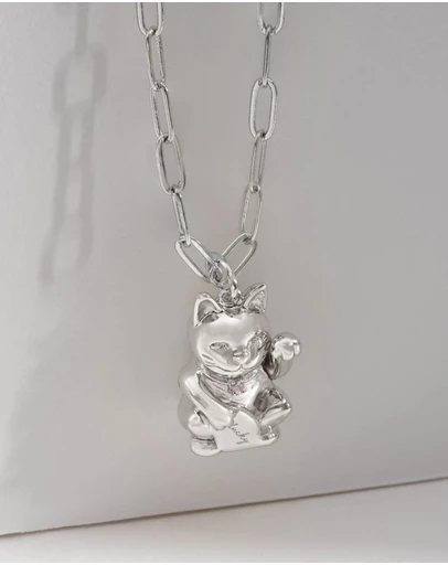 Wanderlust + Co - Lucky Cat Silver Necklace