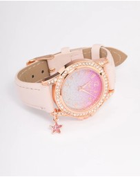 Lovisa - Kids Rose Gold Star Glitter Faux Leather Watch