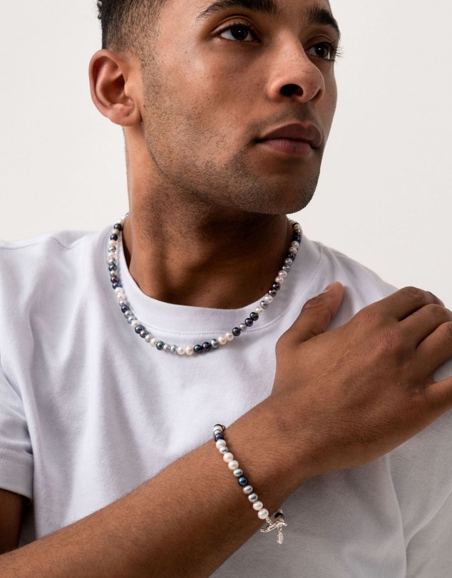 Dower & Hall - Men's Mixed Pearls Bracelet In Sterling Silver