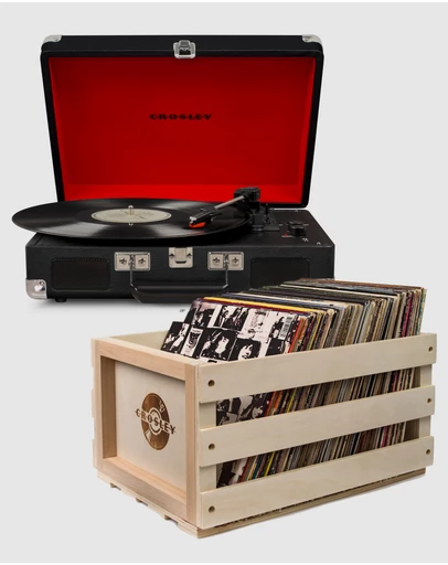 Crosley - Crosley Cruiser Bluetooth Portable Turntable - Black + Bundled Crosley Record Storage Crate