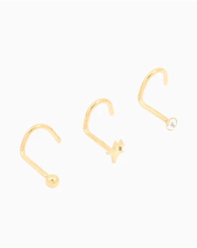 Lovisa - Surgical Steel Cubic Zirconia & Ball Front Nose Studs 3-Pack