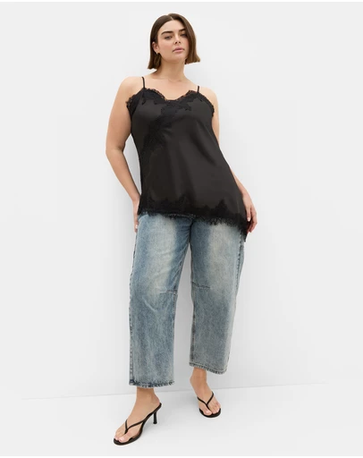 City Chic - Plus size Orielle Lace Trim Cami - black