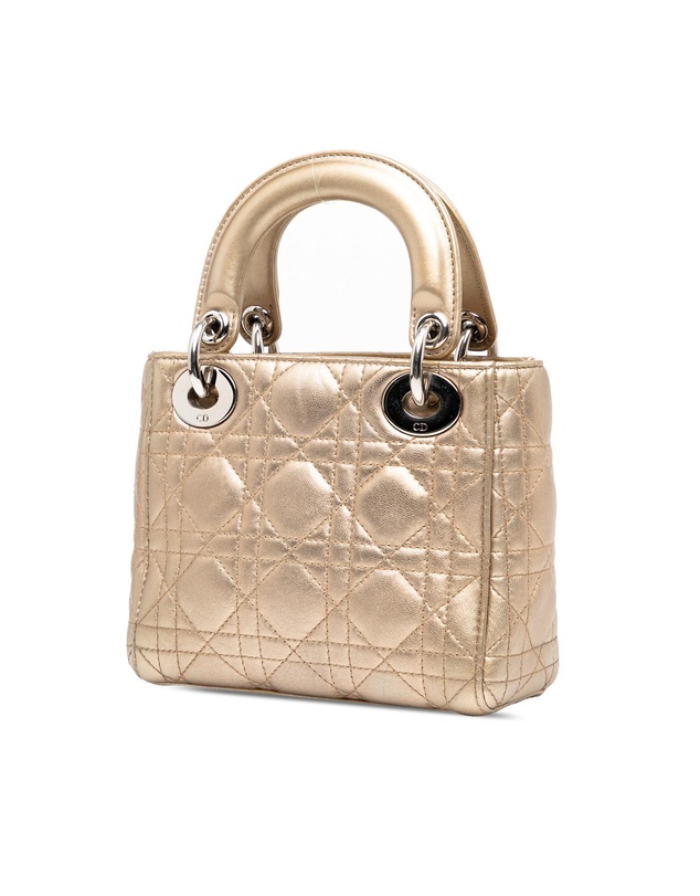 Pre-Loved by Azura Reborn - Pre-Loved Mini Metallic Lambskin Cannage Lady Dior