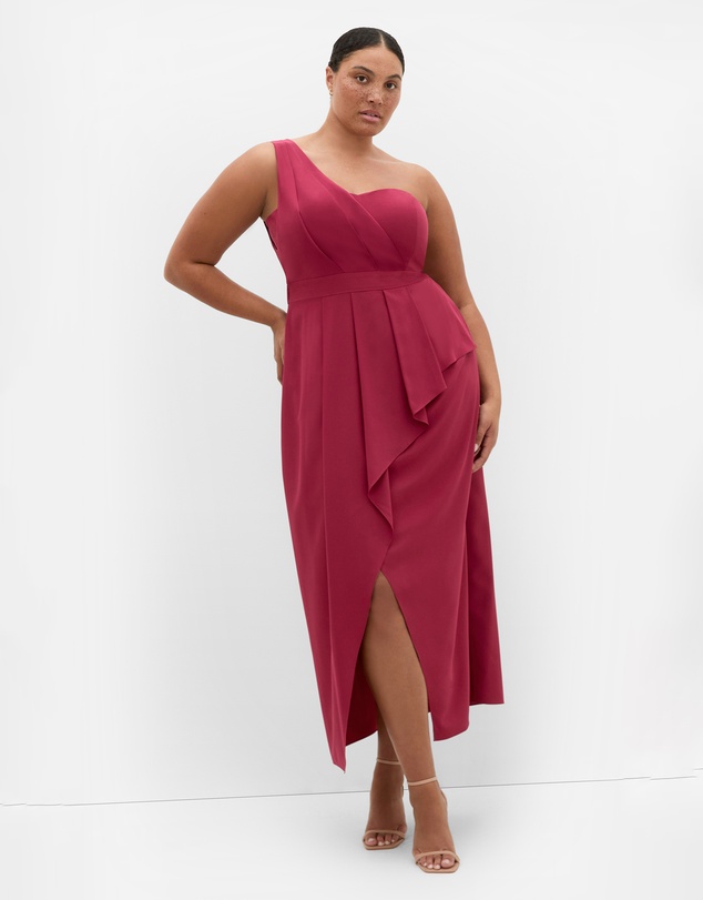City Chic - Plus size Allure One Shoulder Maxi Dress - currant