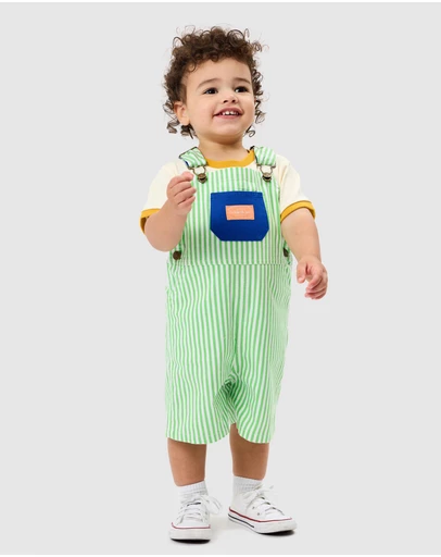 Goldie + Ace - Lightweight Cotton Twill Stripe Burton Shortalls - ICONIC EXCLUSIVE - Babies-Kids