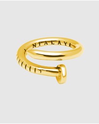 Nialaya Jewellery - Men's Nail Ring with Dorje Engraving and Gold Finish
