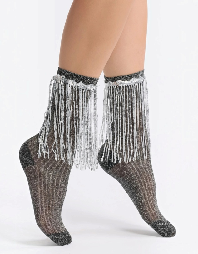 High Heel Jungle - Stevie Metallic Lurex Socks With Glitter Fringe